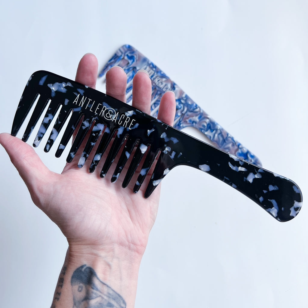Black Marble Wide Tooth Shower Comb