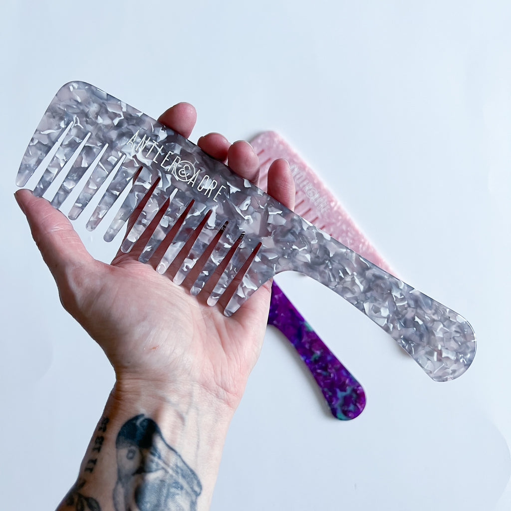 Grey Marble Wide Tooth Shower Comb