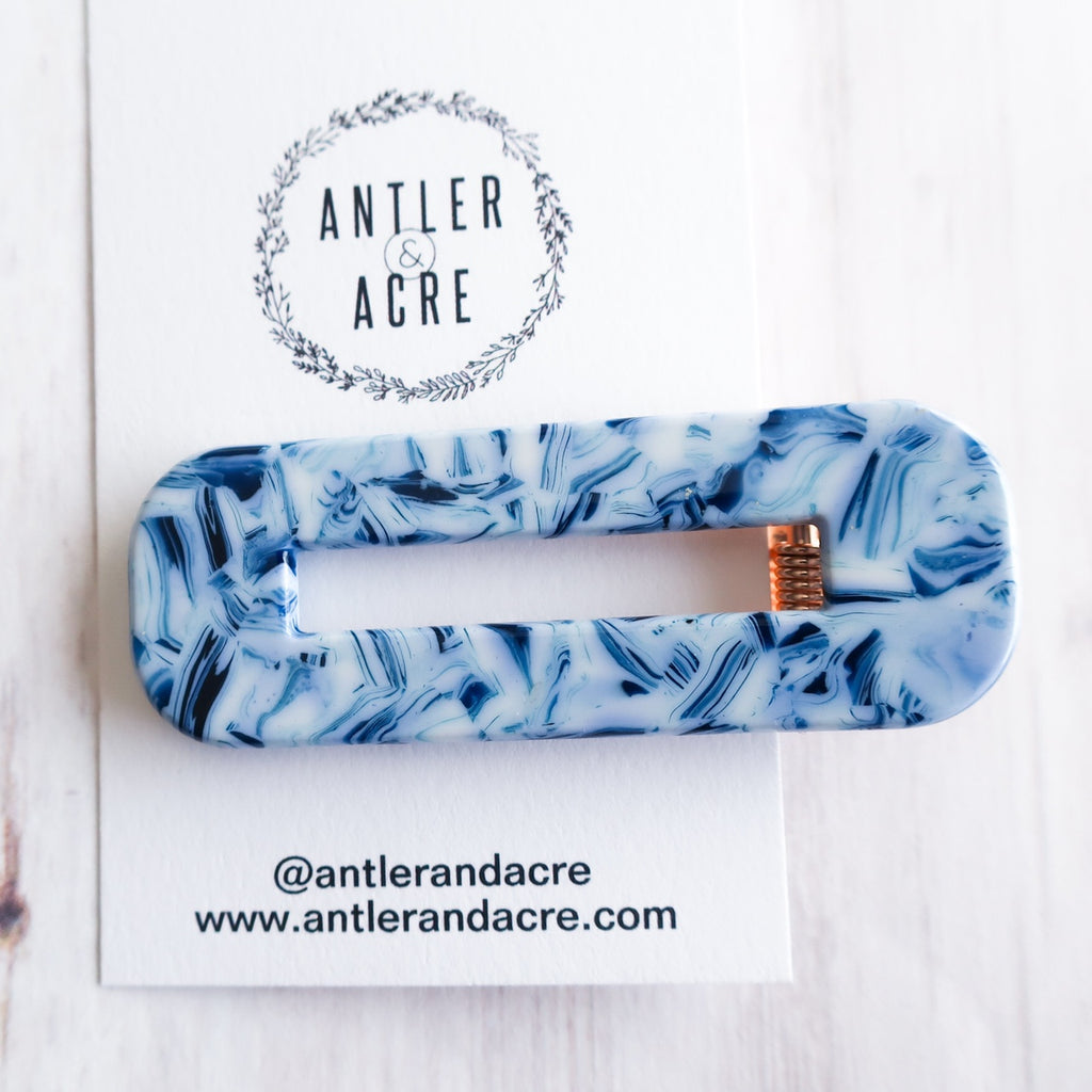 Hair Clip - Blue Marble (Rectangle)